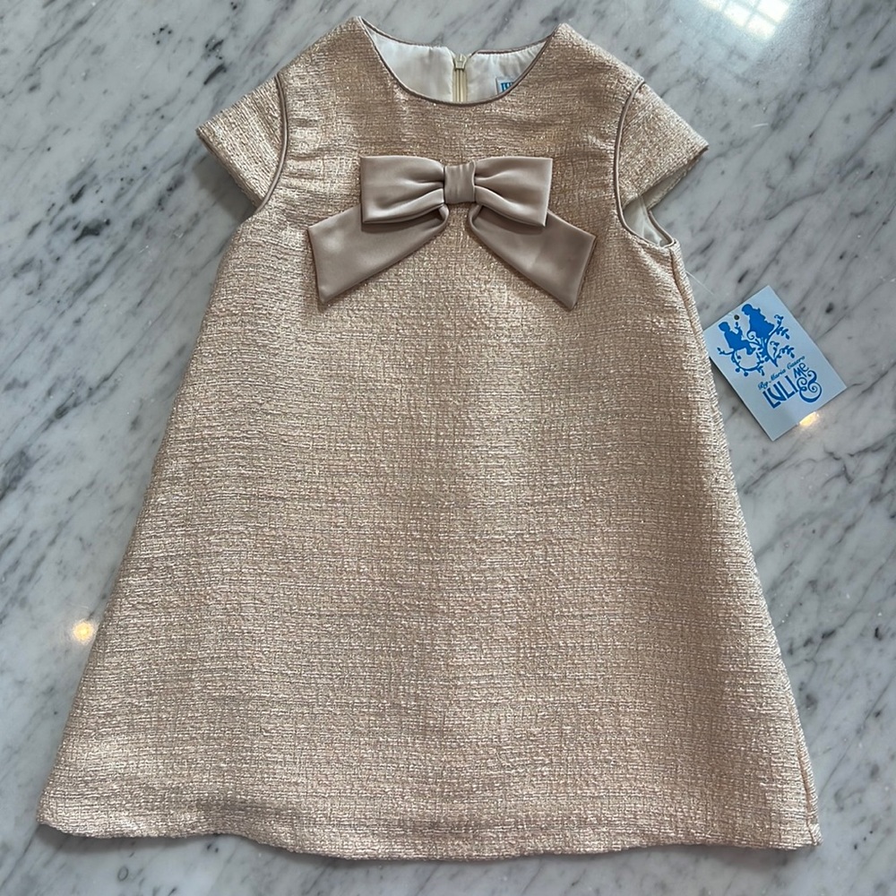 New Luli & Me Aline Shimmer Metallic Blush Gold Party Holiday Dress